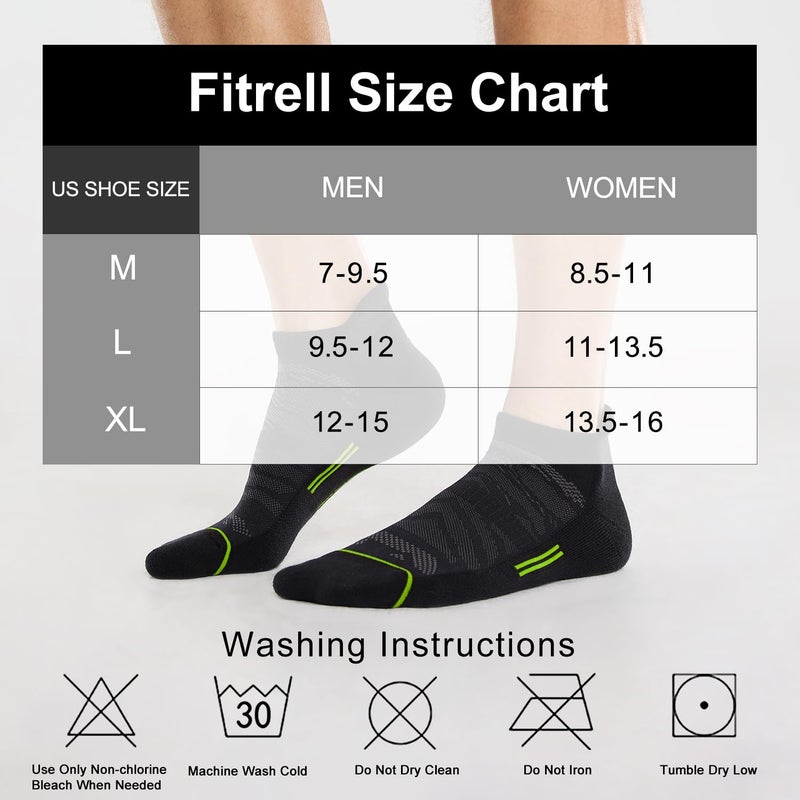 FITRELL 6 Pack Men's Ankle Running Socks Low Cut Cushioned No Show Athletic Sports Socks, Shoe Size 9-12, Black+Green - Image 2